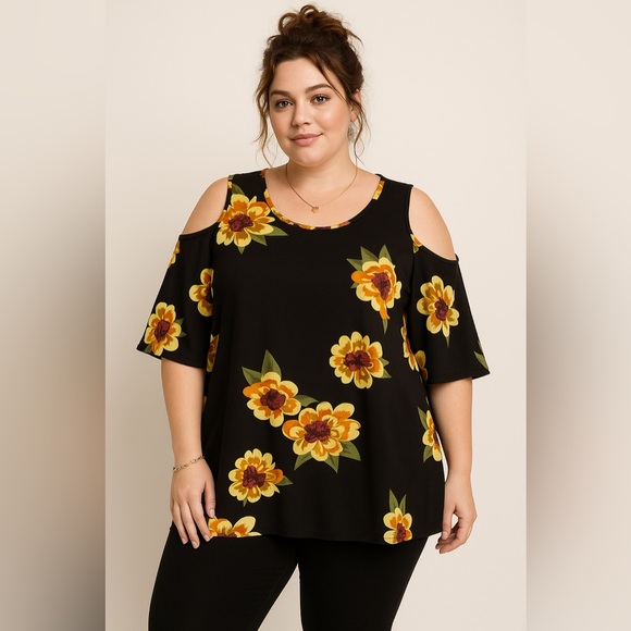 White Mark Black Floral Cold Shoulder Top – Size 3XL - Picture 3 of 10